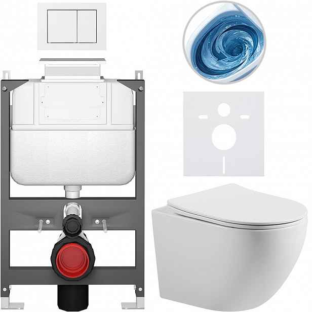 Kompletní WC set Basic/Cesso - bílá lesklá - WC tlačítko Maxio/Bílá - ovládání shora - předstěnová instalace - 49x36 cm - 8050BD85985