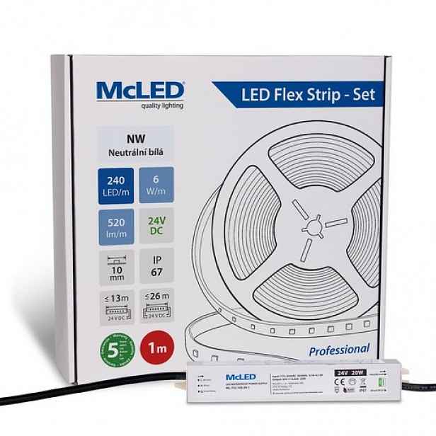 McLED LED pásek - sada 1 m, 240 LED/m, NW, 6 W/m, DC 24V, 520 lm/m, CRI90, IP67, 10 mm, vodič 3 m ML-126.033.90.S01001