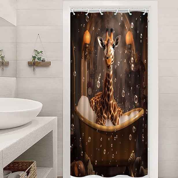 TEMU 1ks Závěs do vany s potiskem žirafy, Luxusní elegantní závěs do koupelny s jednoduchou instalací, Vhodný pro domácí dekoraci, s 12 háčky, Závěs