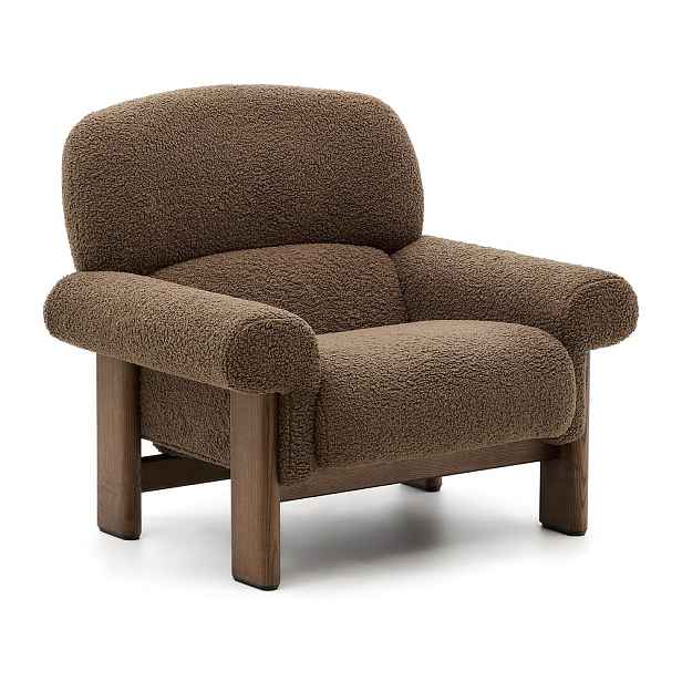 Hnědé křeslo z textilie bouclé Nema – Kave Home