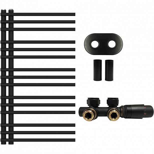Koupelnový radiátorový set Burke - ústřední vytápění - asymetrické připojení 50 mm - 348W - černá matná - 900x500 mm