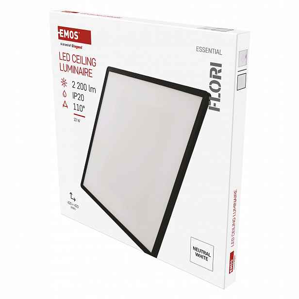 Led přisazené svítidlo Flori čtvercové, černé, 22W, neutrální bílá