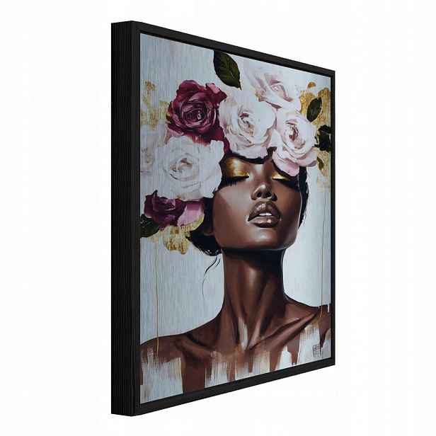 Wallarena ZARÁMOVANÝ obraz ženy s růžovými květinami 100x150 cm
