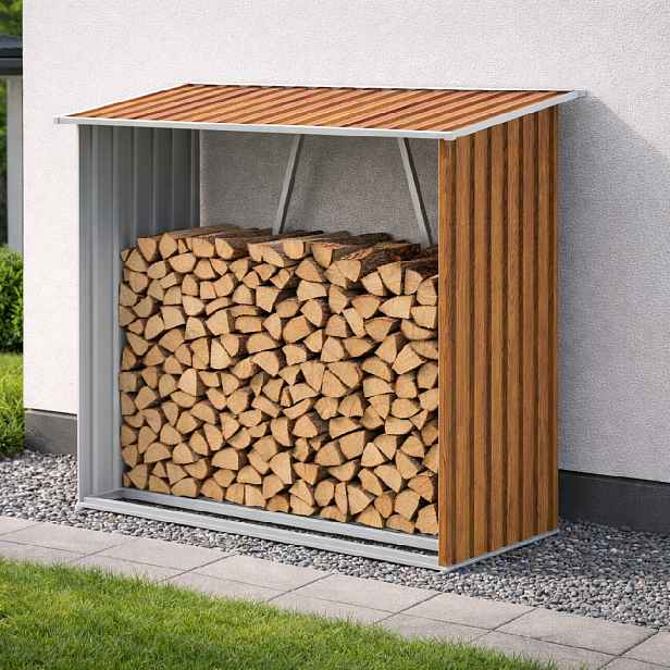 Zahradní dřevník BestBerg BBSH-F002W / 1,8 m²/ 217 x 83 x 154 cm / dekor dřeva/hnědá
