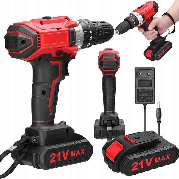 Aku Vrtačka S Příklepem Aku Šroubovák 21V 2x Aku