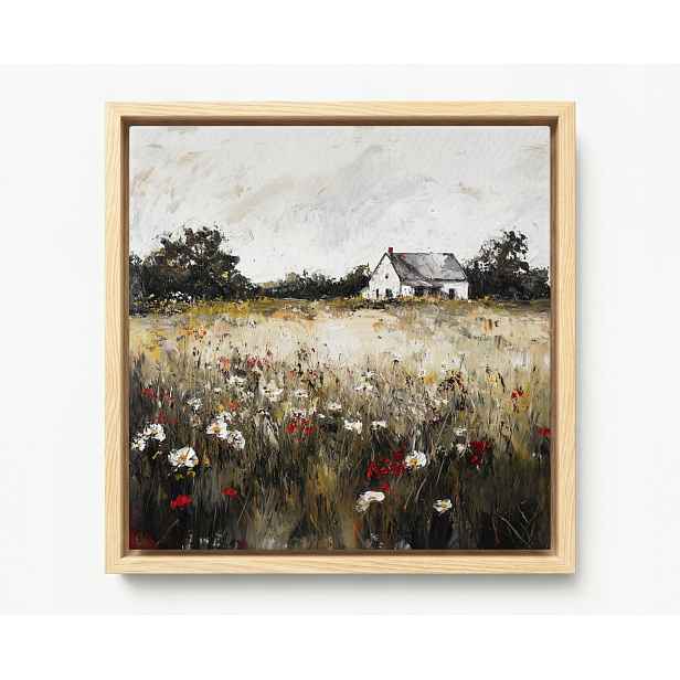 Obraz Rám Americká Krabička Krajina Vesnice Polsko Dům Louka Květiny Příroda 50x50