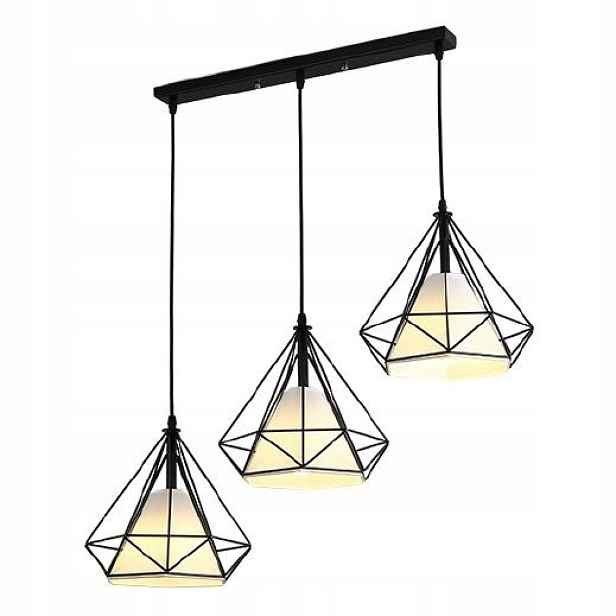 Závěsná lampa trojitá černá drátěné diamanty bílé stínidla 3 body Abigali