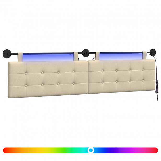 vidaXL Závěsné čelo postele S LED osvětlením Krémová Textil