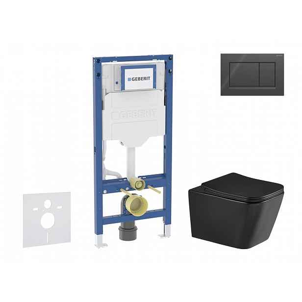 Geberit Duofix - Set předstěnové instalace, klozetu Arkas I a sedátka softclose, tlačítko Sigma20, černá lesk/černá mat SANI11CA5511