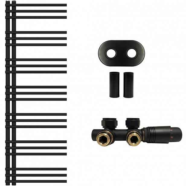 Koupelnový radiátorový set Burke - ústřední vytápění - asymetrické připojení 50 mm - 513W - černá matná - 1500x500 mm