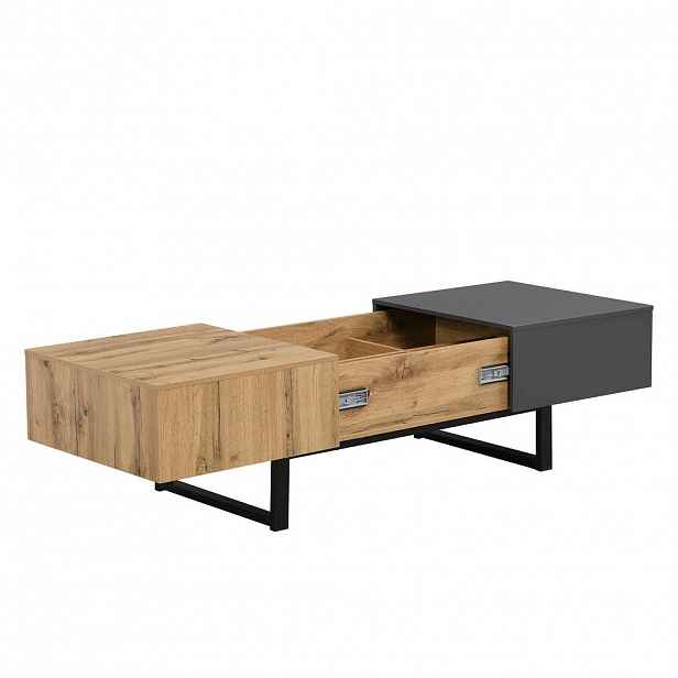Redom KONFERENČNÍ stolek 100/40/55 cm s posuvným úložným prostorem, moderní design a kovové nohy, Přírodní