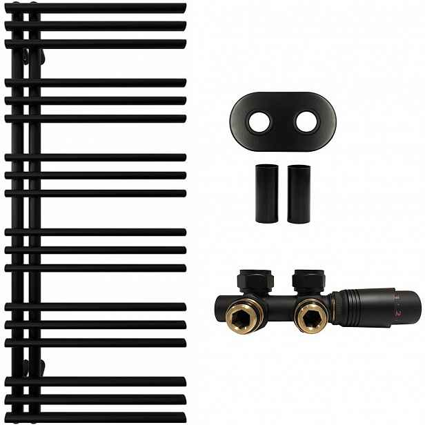 Koupelnový radiátorový set Burke - ústřední vytápění - asymetrické připojení 50 mm - 562W - černá matná - 1200x500 mm