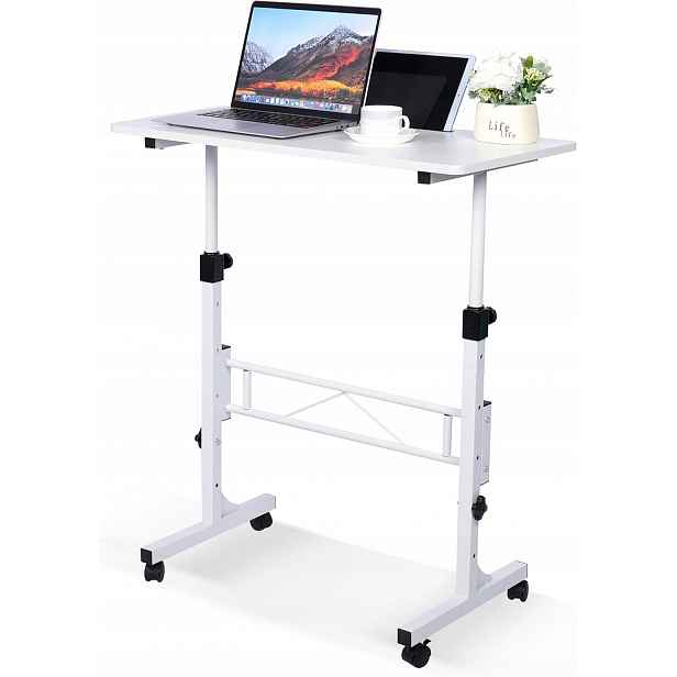 Mobilní Stůl S Nastavitelnou Výškou Sit-Stand 70-110 cm 80 x 40 cm Bílý