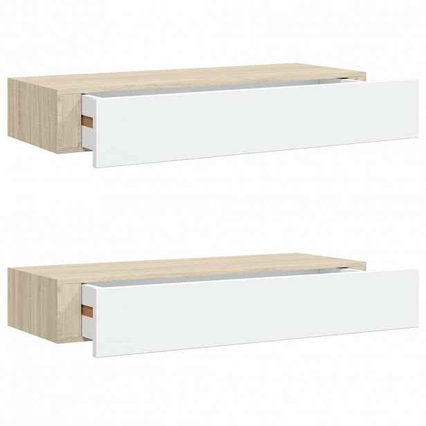 vidaXL Nástěnné zásuvkové police 2 ks dubové a bílé 60 x 23,5 x 10 cm MDF