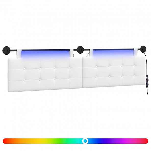 vidaXL Závěsné čelo postele S LED osvětlením Bílá Textil