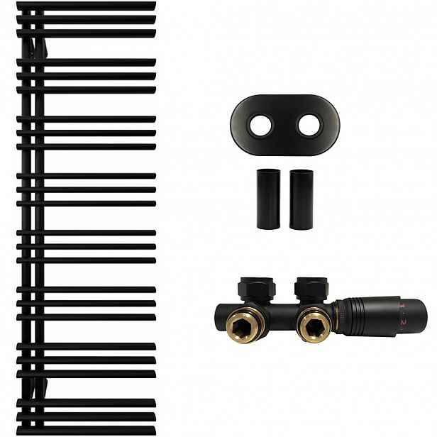 Koupelnový radiátorový set Burke - ústřední vytápění - asymetrické připojení 50 mm - 750W - černá matná - 1600x500 mm