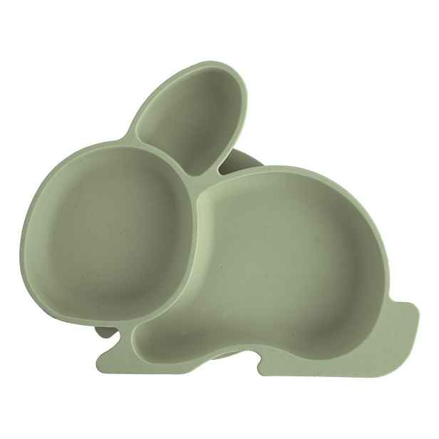 Šalvějově zelený silikonový dětský talíř 18x23 cm Bunny – Orion
