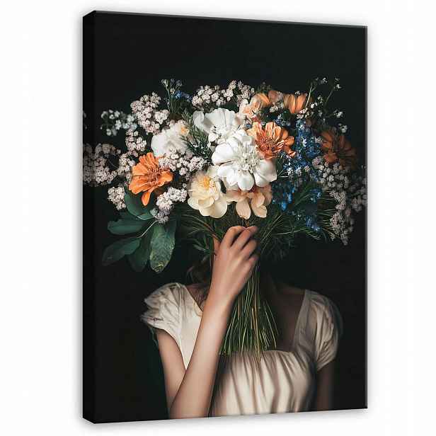 Wallarena OBRAZY NA PLÁTNO Žena Květiny Vintage Černá 120x80