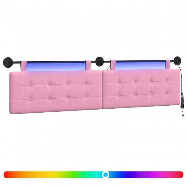 vidaXL Závěsné čelo postele S LED osvětlením Růžová Textil