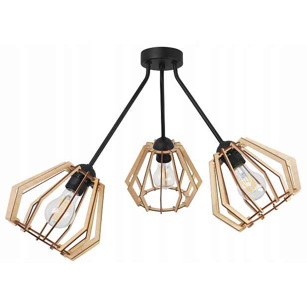Závěsná Lampa Trojitý Stropní Lustr Dřevěný Moderní Boho Led