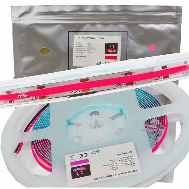 Neon Led páska 2835 Cob 12V 45W 9W-m růžová Pink