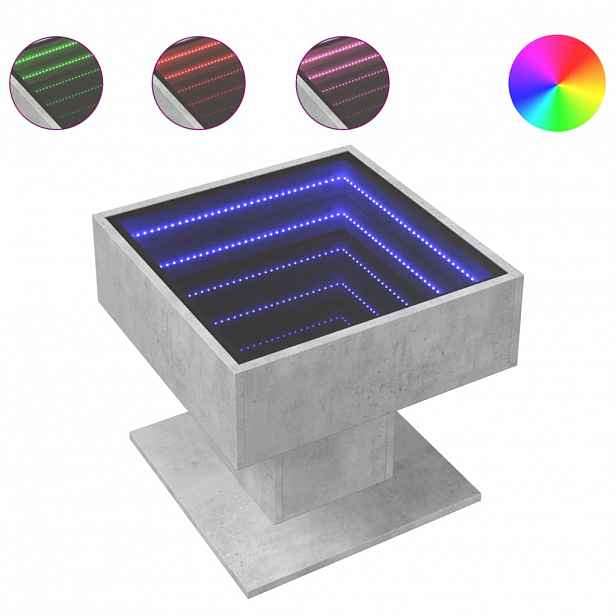 vidaXL Konferenční stolek s LED betonově šedý 50 x 50 x 45 cm kompozit