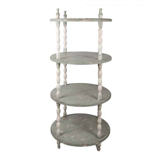 Zeleno-béžový antik volně stojící kulatý dřevěný regál Brocante - Ø 80*175 cm Clayre & Eef