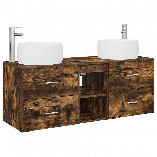 vidaXL Sada koupelnového nábytku 3 ks Kouřový dub 49,5 x 44,5 x 66 cm