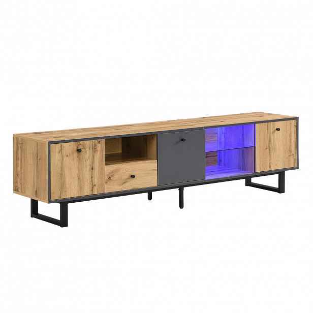 Redom TV stolek 190/40/50 cm s LED osvětlením, úložným prostorem a dvířky s tichým dovíráním, Natural