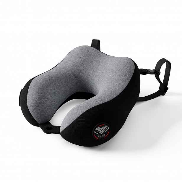 Cestovní polštář na krk, do letadla, paměťová pěna, šedo-černý: Diablo TRAVEL PILLOW
