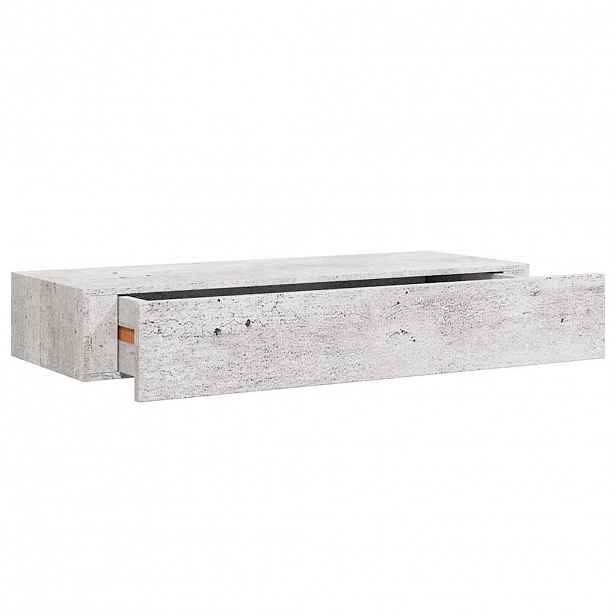 vidaXL Nástěnná police se zásuvkou betonově šedá 60 x 23,5 x 10 cm MDF
