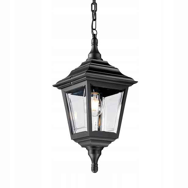 Venkovní závěsná terasová lampa klasická černá na řetězu Elstead