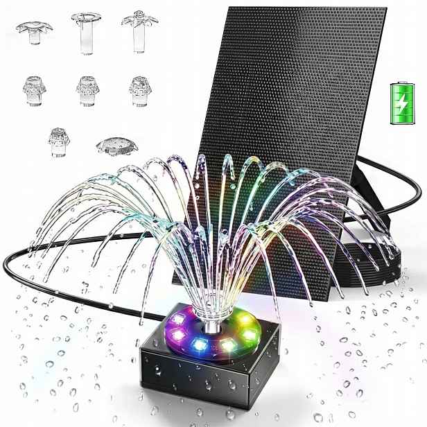 Fontána do jezírka 10W 2200mAh 100L/h s Rgb Led diodami 5 m kabel
