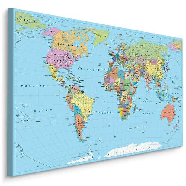 Muralo OBRAZ NA PLÁTNĚ Politická mapa světa 120x80
