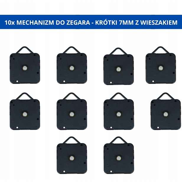 Sada hodinových mechanismů 10 ks s věšákem, krátký závit 7 mm