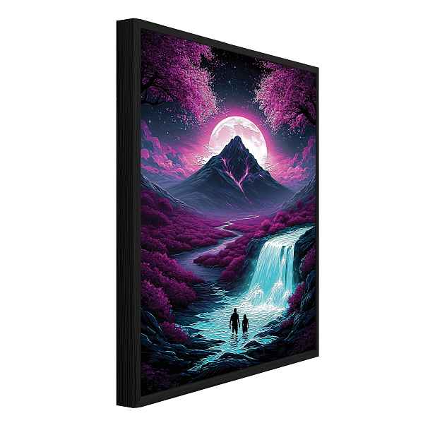 Strukturální Obraz V Černém Rámu Vodopád Hory Růží Obývací Pokoj Ložnice 60x40