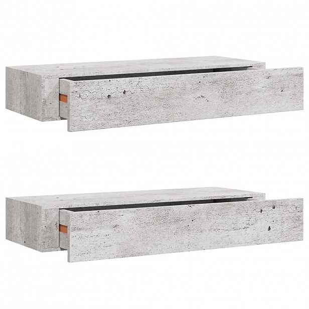 vidaXL Nástěnné police se zásuvkou 2 ks betonově šedé 60x23,5x10cm MDF