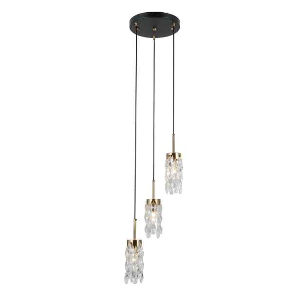 Zorta, moderní, dekorativní, černo-zlatá závěsná lampa s krystaly