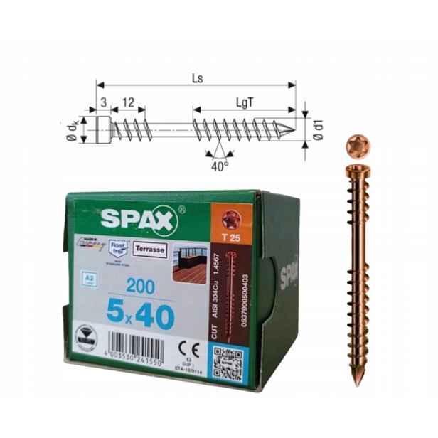 Spax univerzální šrouby pro terasovou desku 5 x 40 mm Staré zlato 200 ks