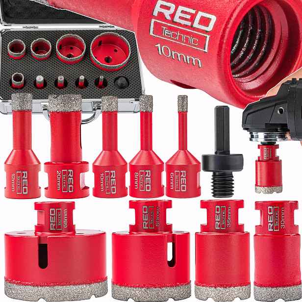 Sada 9 Děrovačů Korunek 6-68 mm Korunkový Vrták Diamantový adaptér Hex M14