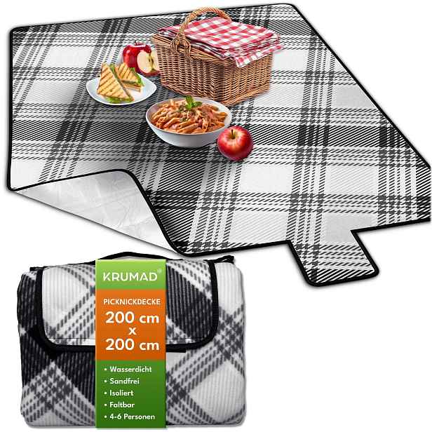 TEMU PLÁŽOVÁ A PIKNIKOVÁ KRUMAD XXL 200 X 200 CM S IZOLAČNÍ VRSTVOU, KOSTKOVANÁ PRO PLÁŽ, ZAHRADU A VENKOVNÍ AKTIVITY, VELKÁ PODLOŽKA PRO POSEZENÍ,