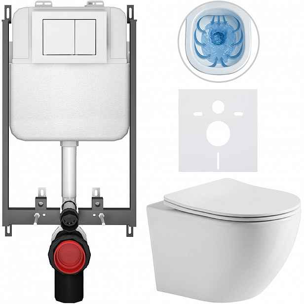 Kompletní WC set Basic/Cesso - bílá lesklá - WC tlačítko Maxio/Bílá - pro zazdění - 49x36 cm - 8050BD85941