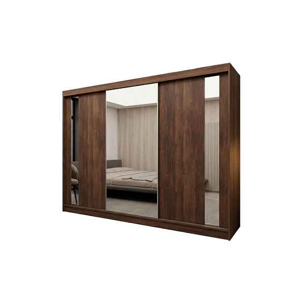 MASSENO ŠATNÍ SKŘÍŇ S POSUVNÝMI DVEŘMI GRAZIA, 240/216/61 cm moderní 3dveřová se zrcadlem, dekor ořech