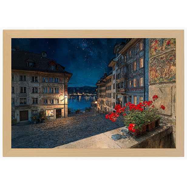 Plakát Rámeček Dřevo Krajina Švýcarsko Lucerna Město Staré Město 60x40
