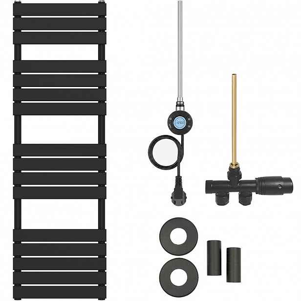 Koupelnový radiátorový set Claude - kombinované vytápění, wifi tyč - boční jednobodové připojení - 600W - černá matná - 1600x500 mm