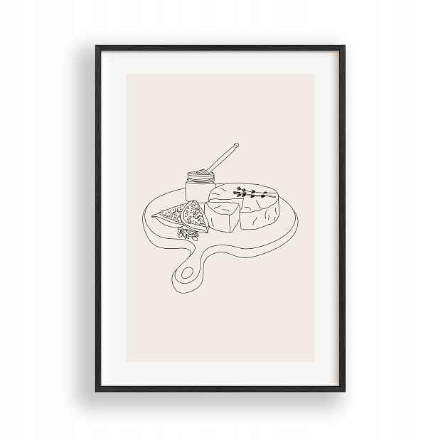 Obraz Deska sýrů Line Art Plakát Rámeček Dřevěný Černý 30x42 cm