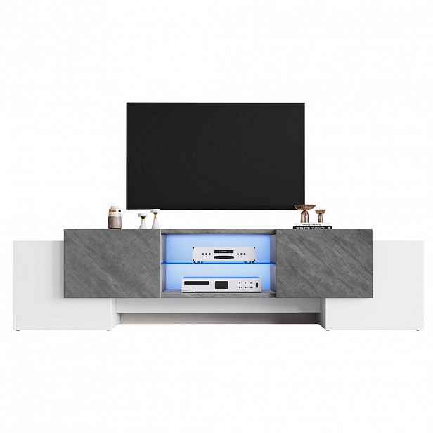 Redom TV stolek 180/40/46,5 cm s LED osvětlením, tichými panty a variabilním úložným prostorem, Bílá/šedá