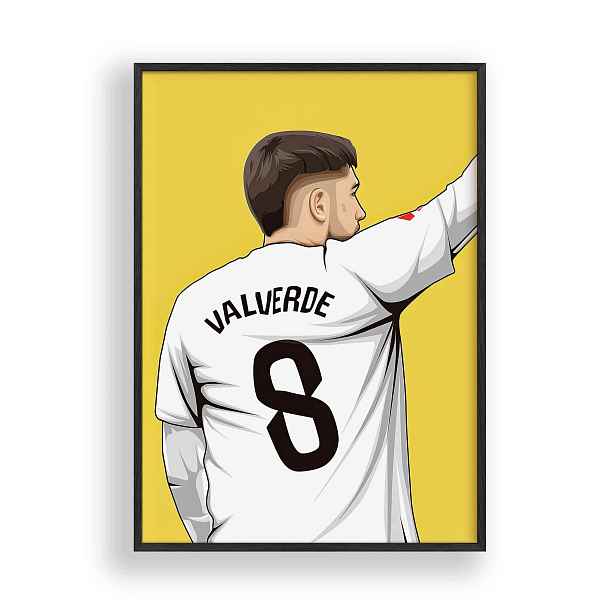 Obraz Federico Valverde Real Madrid Plakát Rámeček Dřevěný Černý 30x42 cm