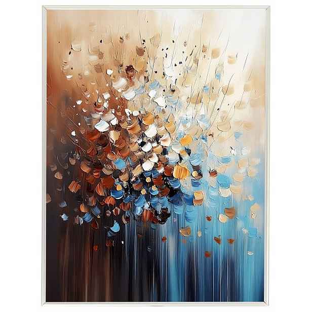 Plakát Rámeček Hliník Abstrakce Hnědá Béžová Tyrkysová Špachtle Impasto 60x80