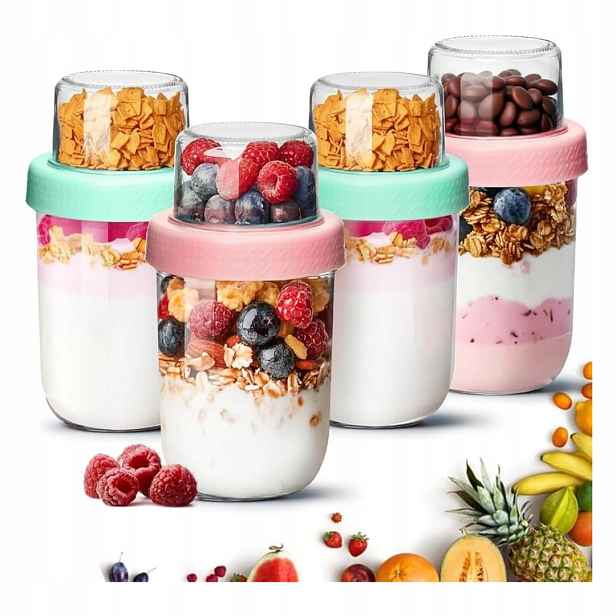 ComSaf Hrnek na müsli s sebou 4 ks 480 ml Skleněné nádobky na 2 snídaně